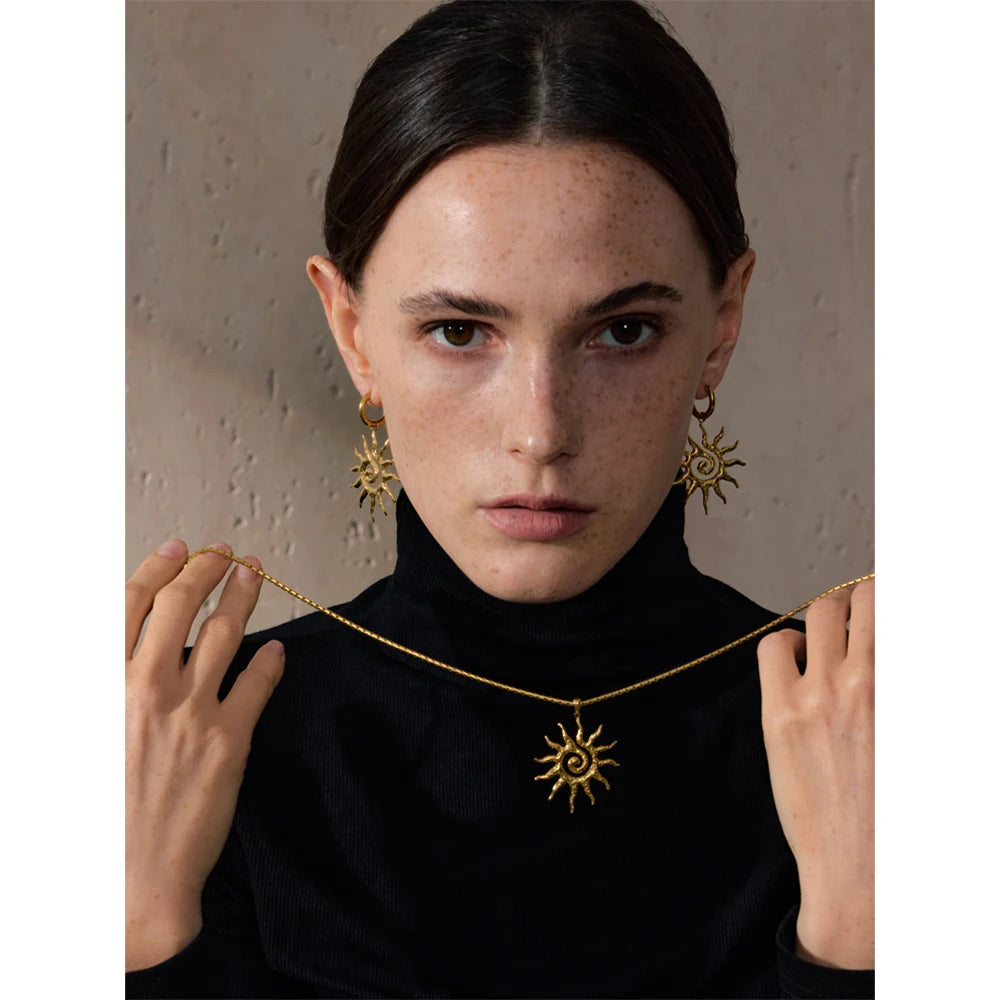 Stainless Steel Sun Drop Necklace & Hoop Earrings Set