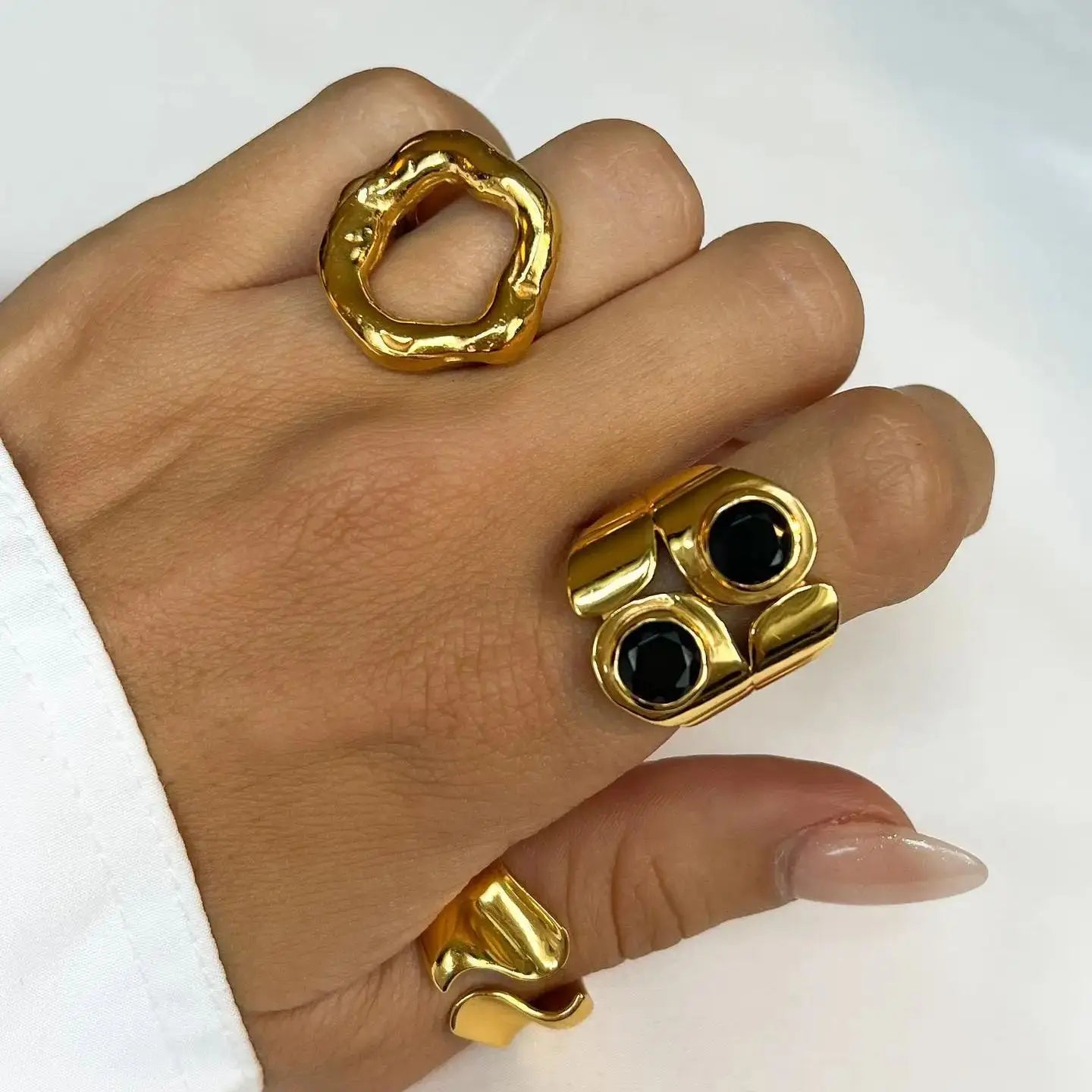 18K PVD Gold Stainless Steel, Waterproof Vintage Style rings