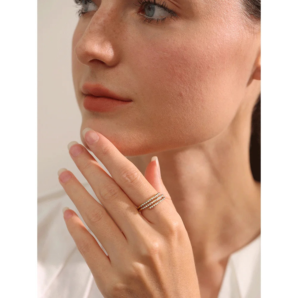 Fashion Shiny Cubic Zirconia Geometric Layered Ring