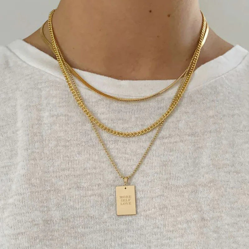 Engraved Letter Square Pendant Necklace