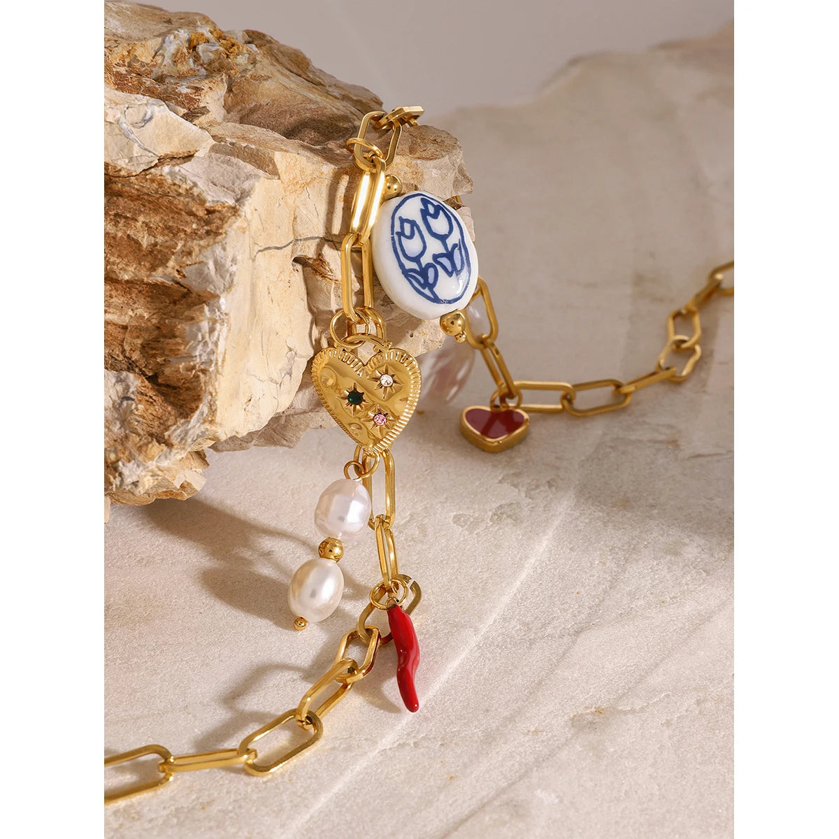 Love Pearls Charm Chain Choker