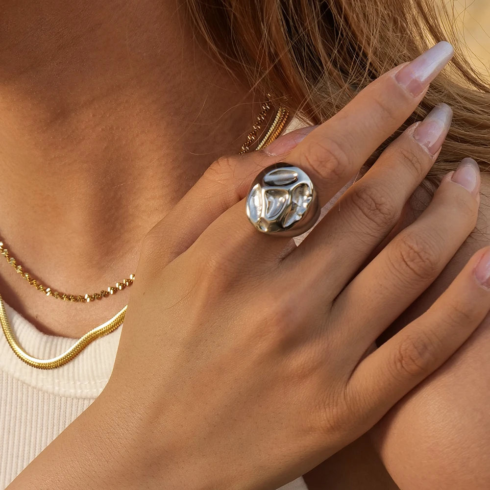 18K PVD Gold Stainless Steel, Waterproof Vintage Style rings
