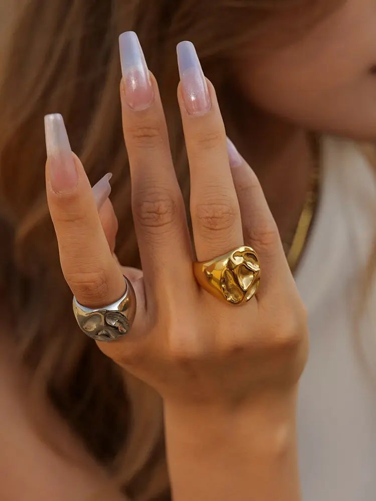 18K PVD Gold Stainless Steel, Waterproof Vintage Style rings