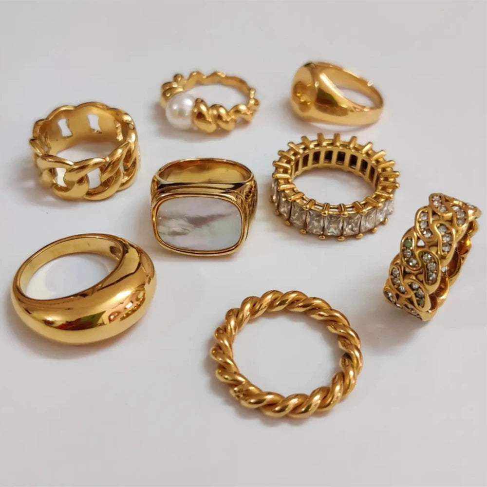 18K Gold-Plated Inlaid Shell Ring