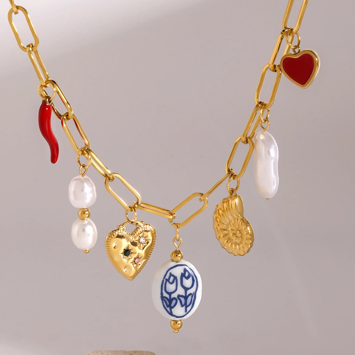Love Pearls Charm Chain Choker