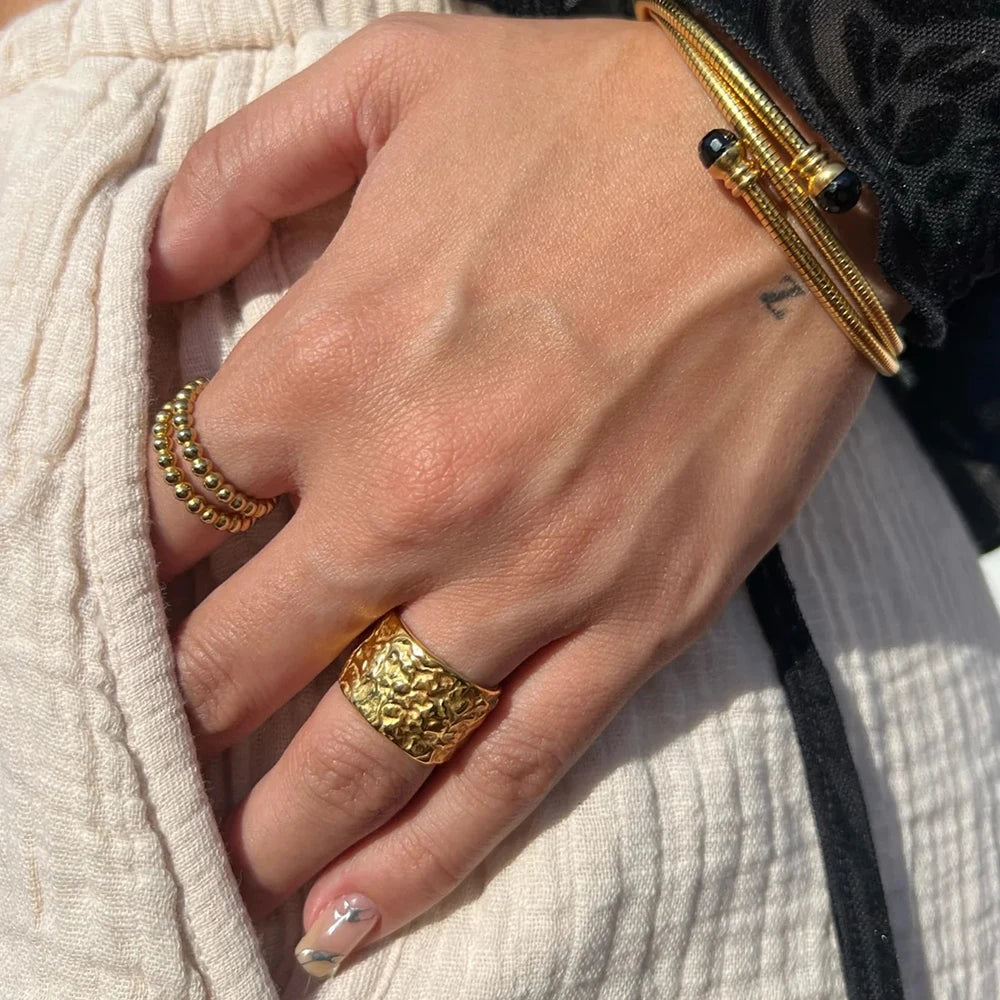 18K PVD Gold Stainless Steel, Waterproof Vintage Style rings