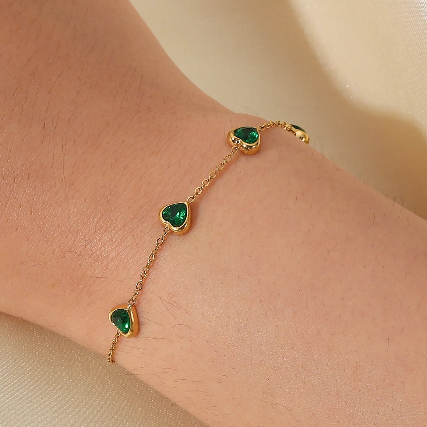Mulit Green Heart Cubic Zirconia Bracelet