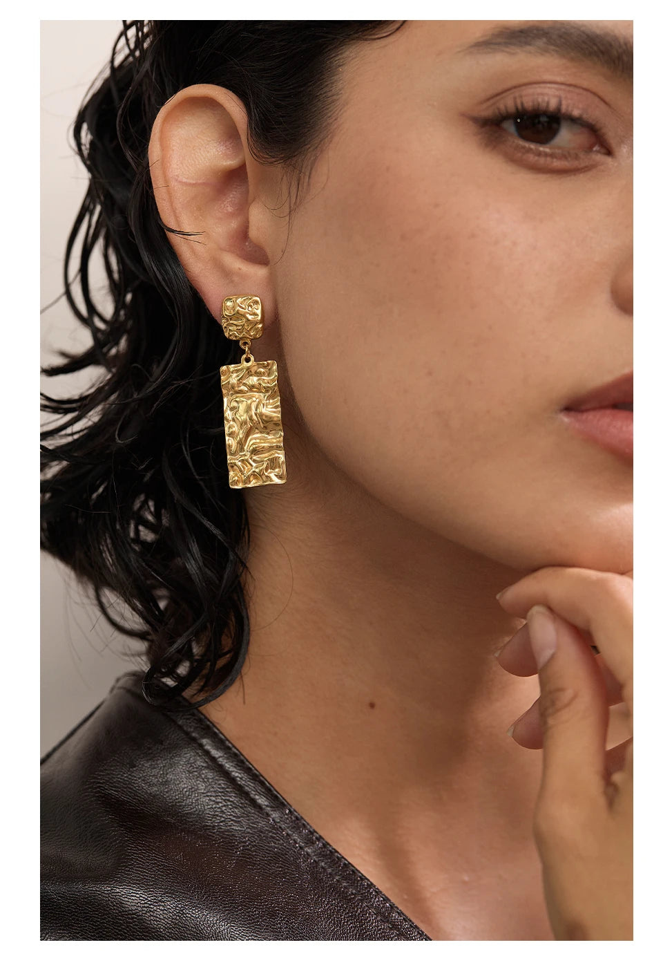 Hammered Rectangle Drop Earrings