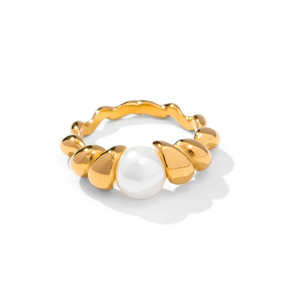 18K Gold-Plated Inlaid Shell Ring