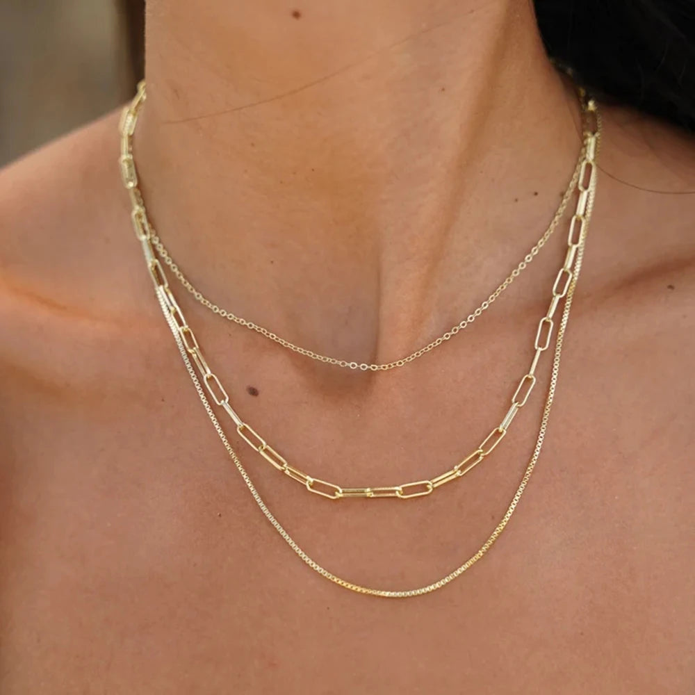 Paperclip Box Chain Layered Necklace