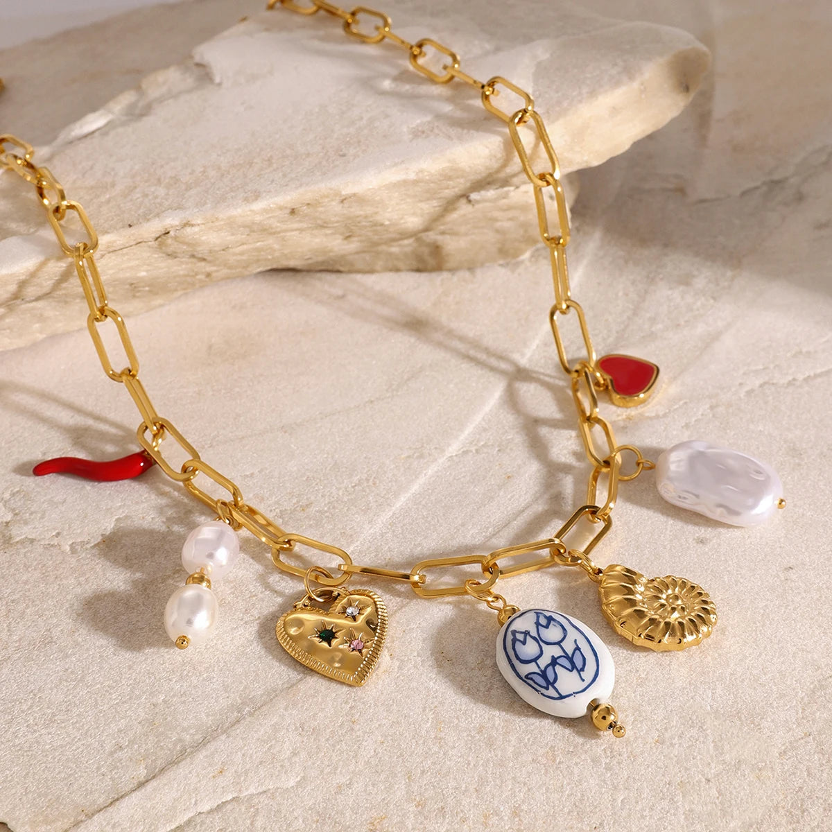 Love Pearls Charm Chain Choker