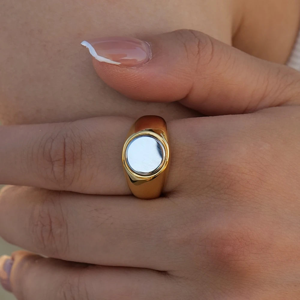 18K Gold-Plated Inlaid Shell Ring