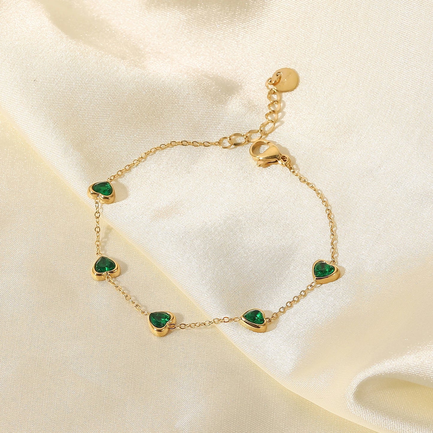Mulit Green Heart Cubic Zirconia Bracelet