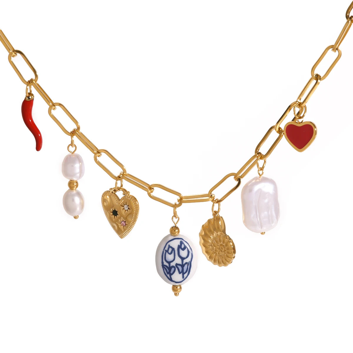 Love Pearls Charm Chain Choker