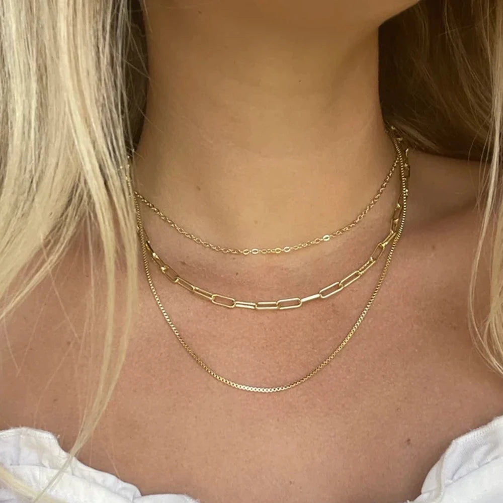 Paperclip Box Chain Layered Necklace
