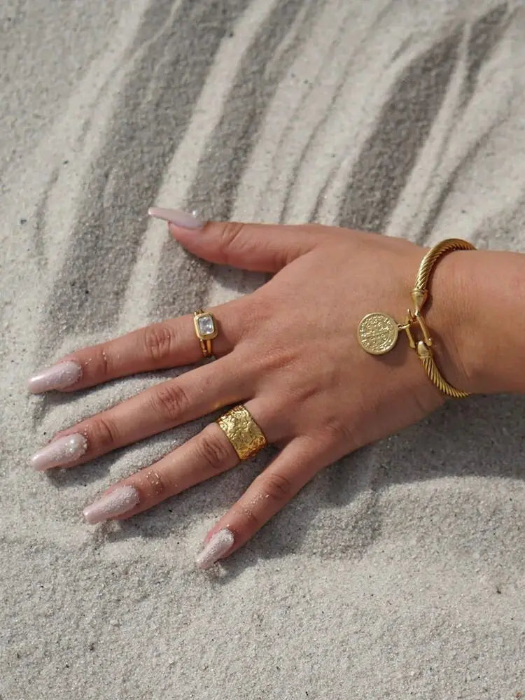 18K PVD Gold Stainless Steel, Waterproof Vintage Style rings