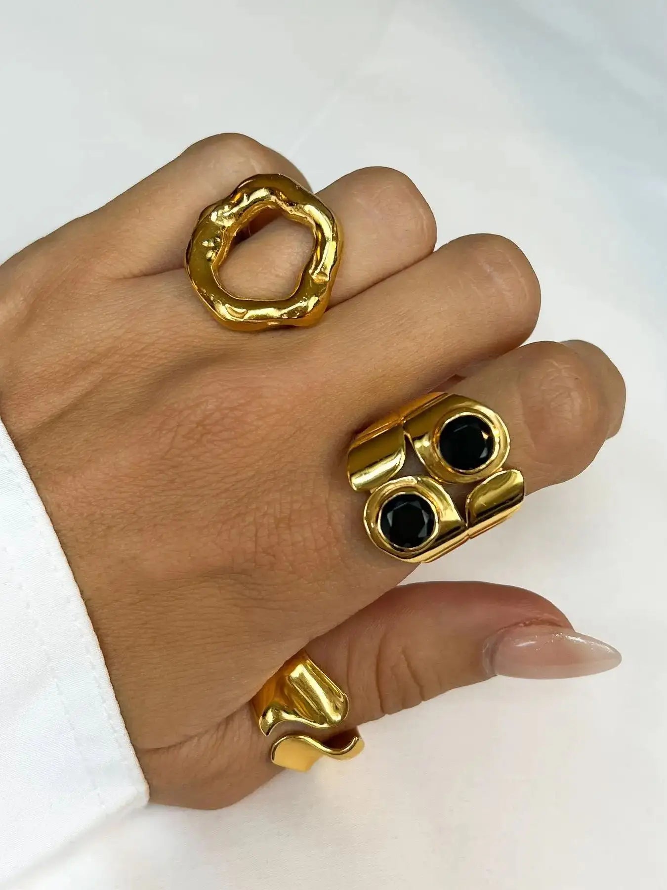 18K PVD Gold Stainless Steel, Waterproof Vintage Style rings