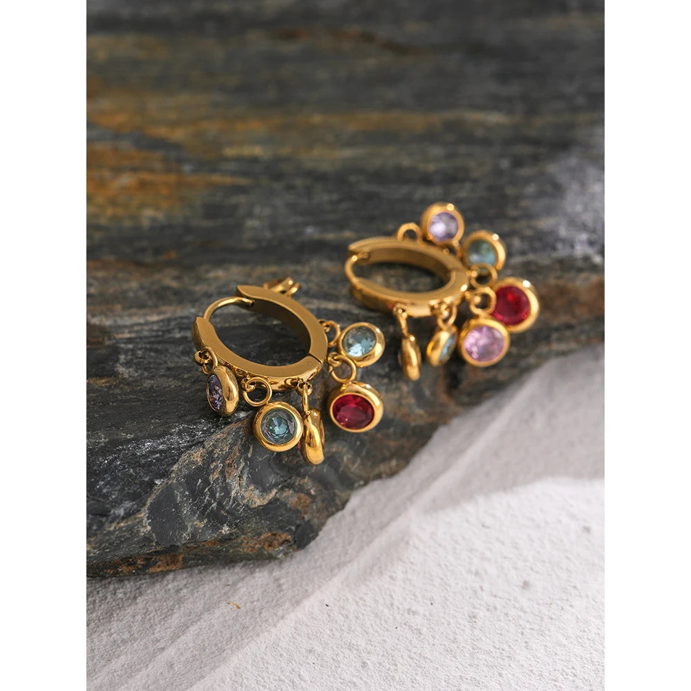 Colorful Cubic Zirconia Hoop Earrings