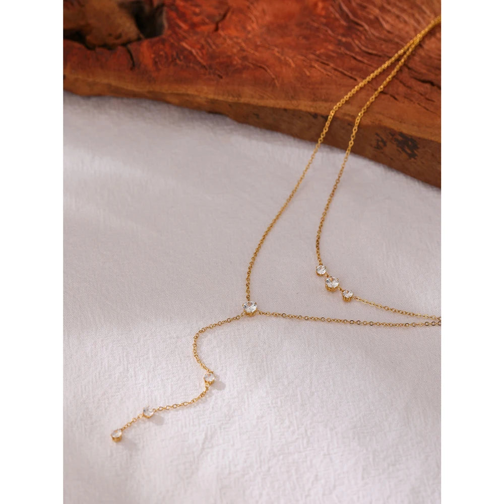 Exquisite Bling Cubic Zirconia Layered Long Pendant Necklace