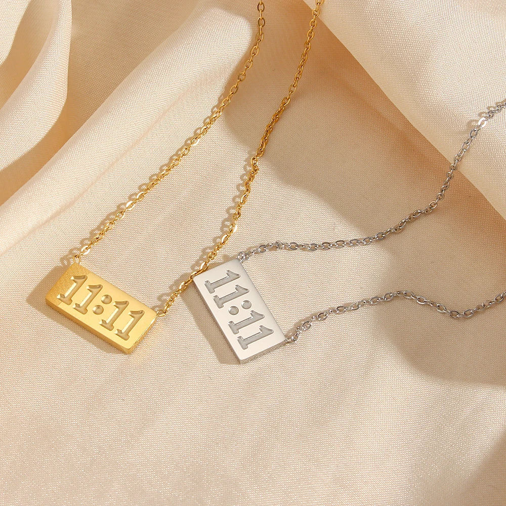 11:11 Number Plate Square Pendant Necklace