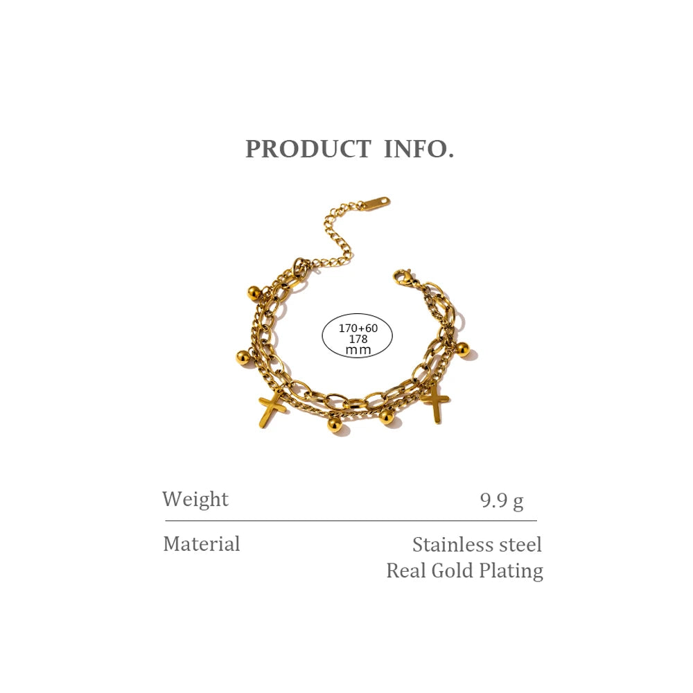 Stainless Steel Cross Layered Bracelet