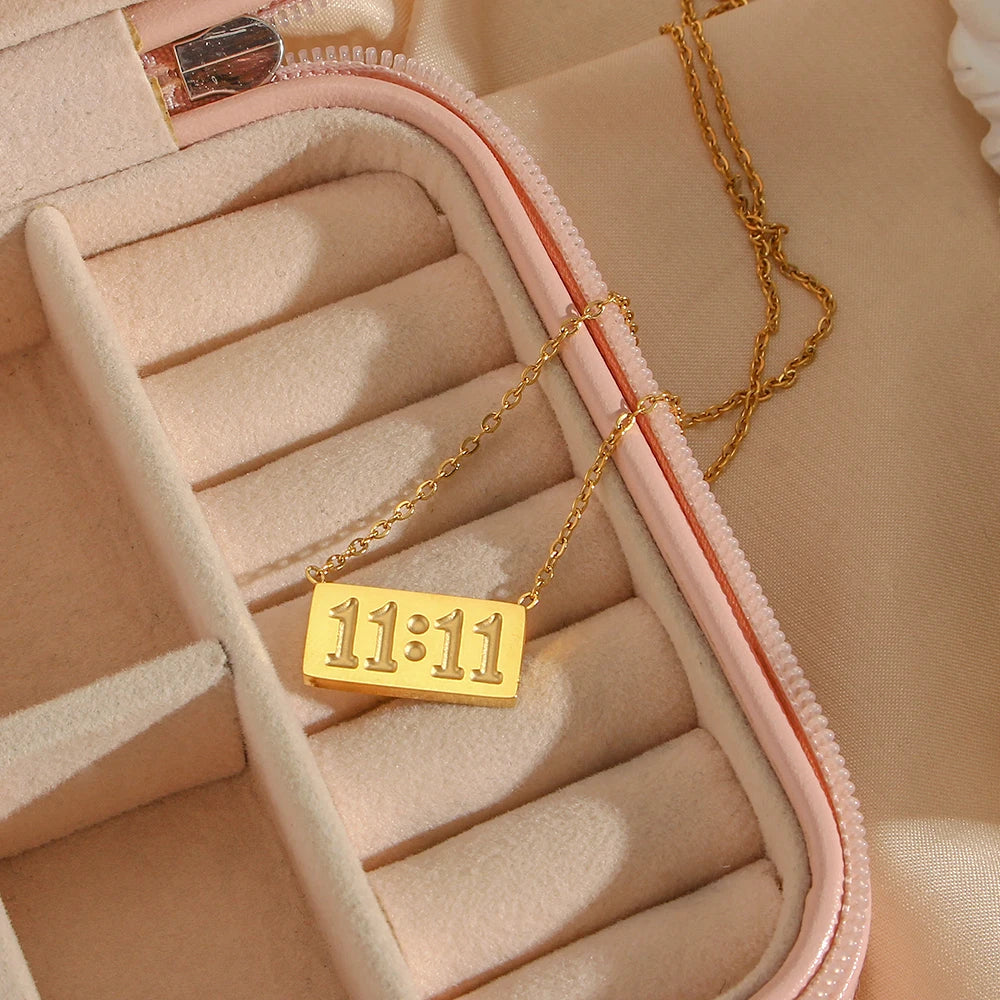 11:11 Number Plate Square Pendant Necklace