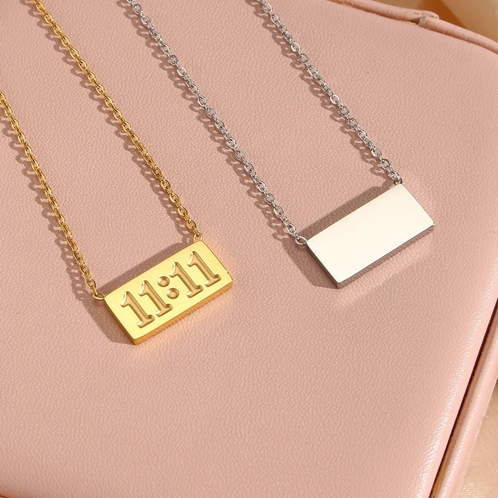 11:11 Number Plate Square Pendant Necklace