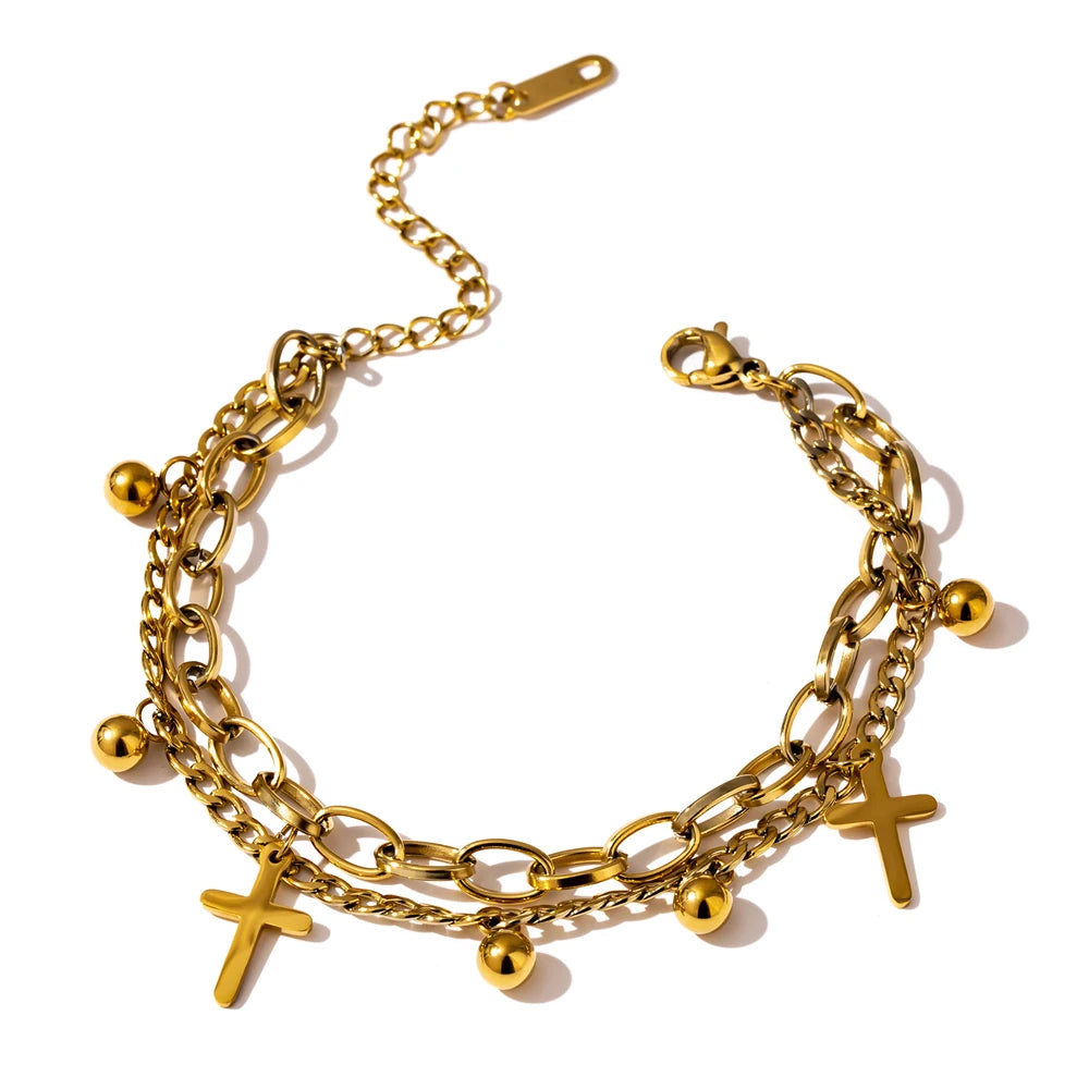 Stainless Steel Cross Layered Bracelet