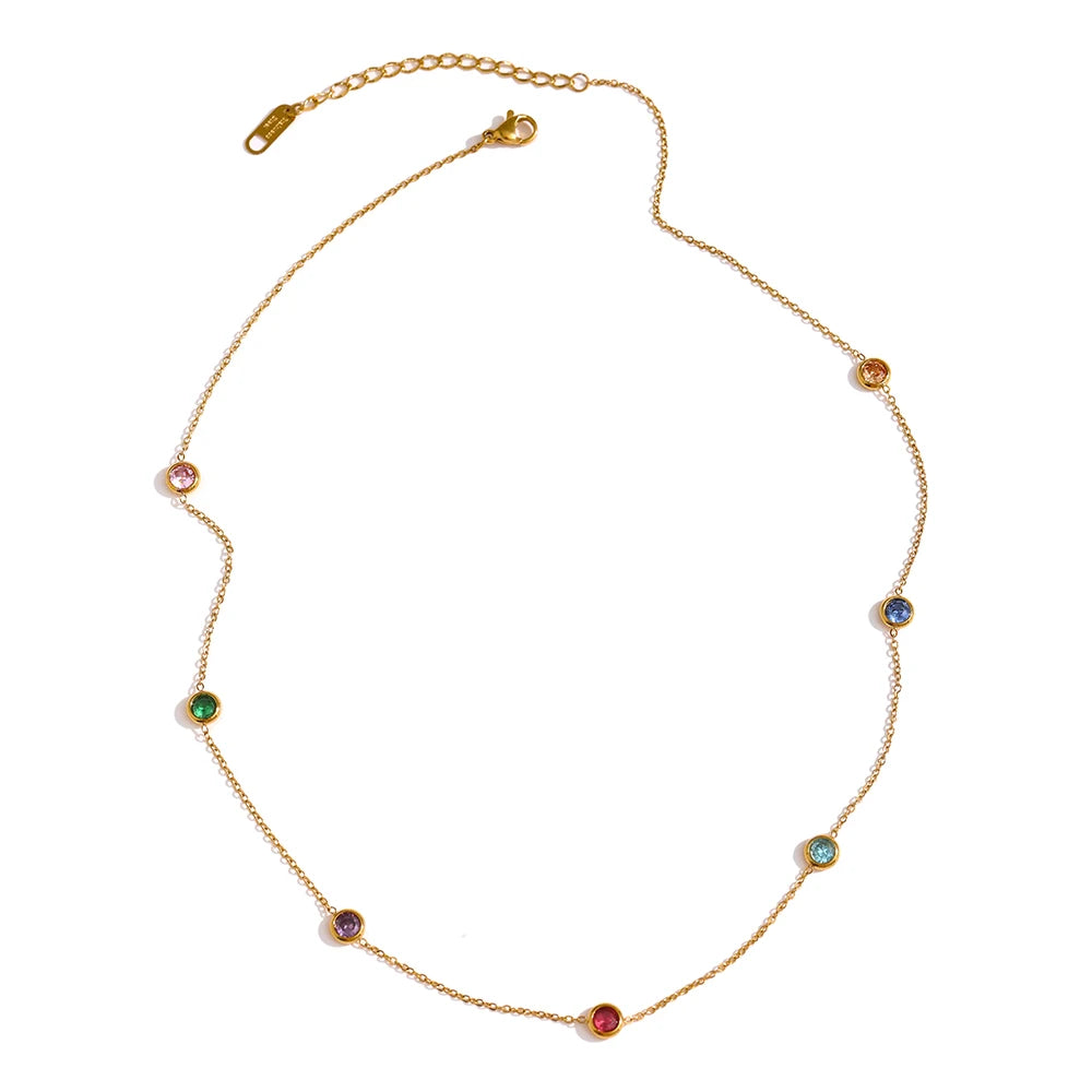 316L Stainless Steel Colorful Cubic Zirconia Collar Necklace