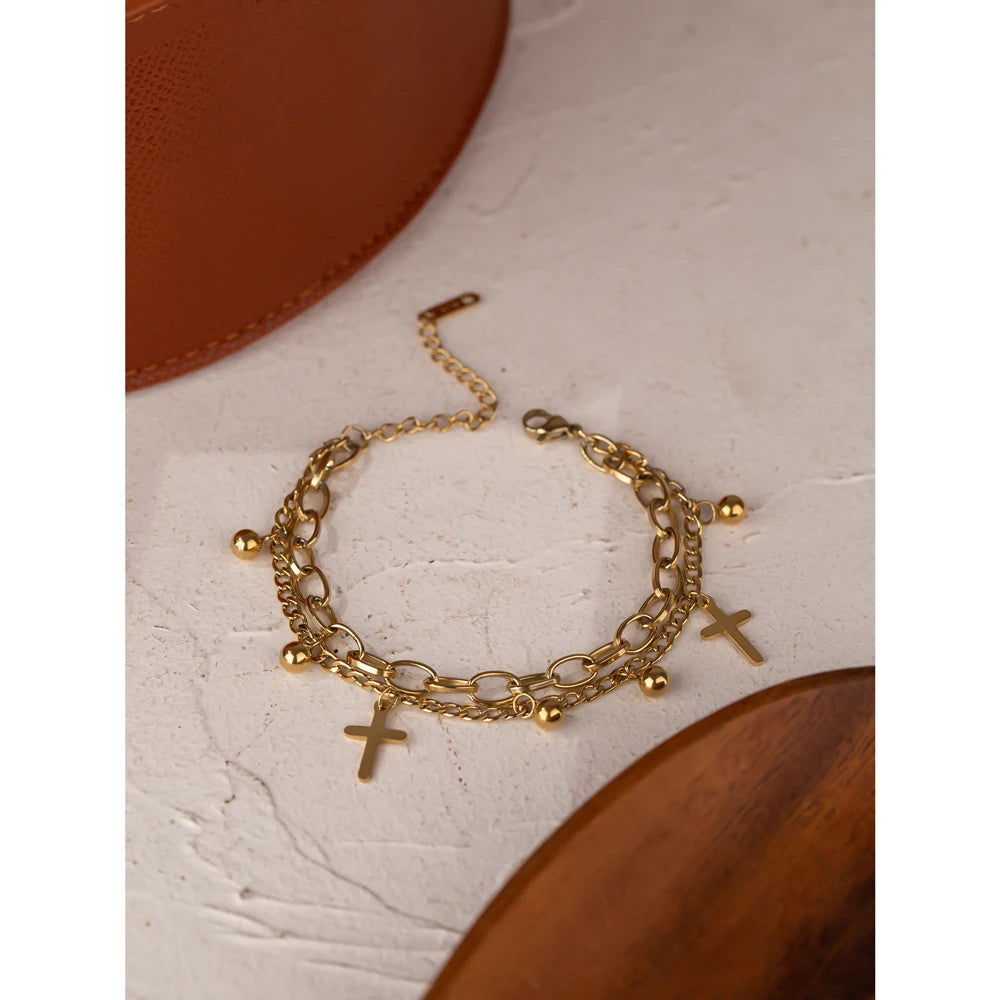 Stainless Steel Cross Layered Bracelet