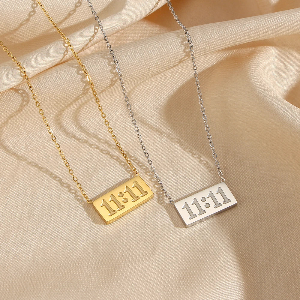11:11 Number Plate Square Pendant Necklace