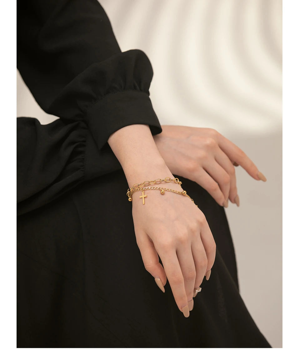 Stainless Steel Cross Layered Bracelet