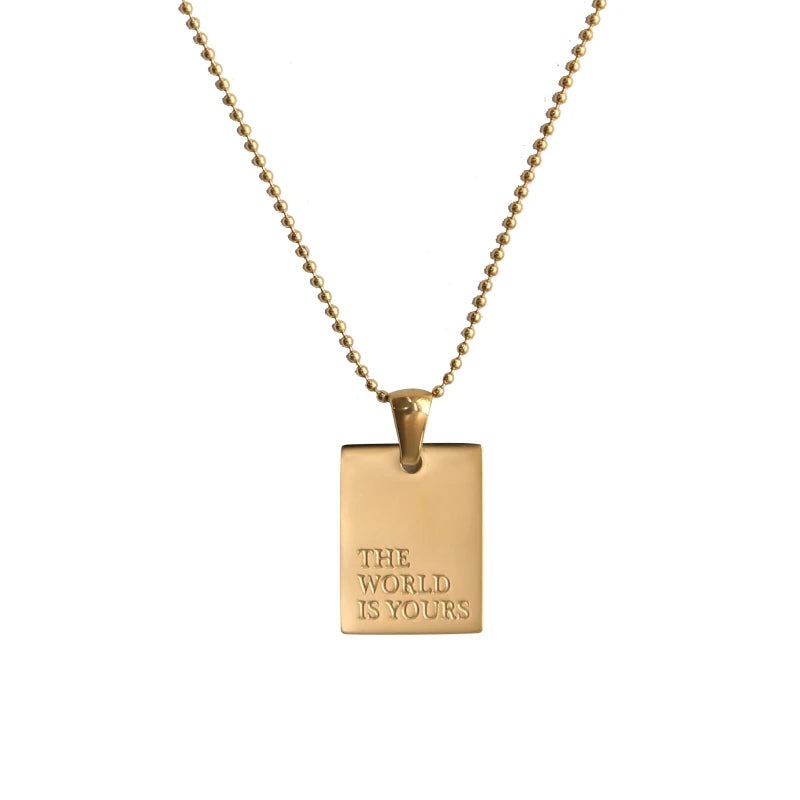 Engraved Letter Square Pendant Necklace