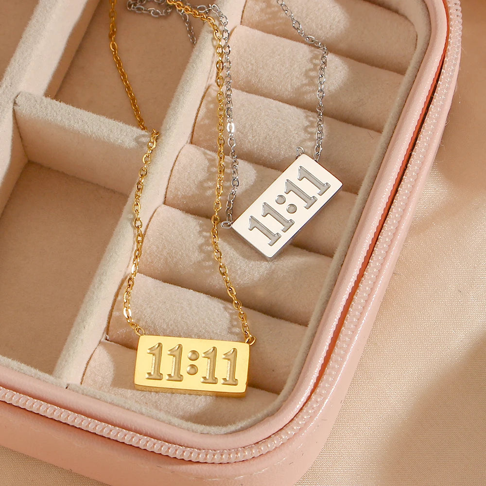 11:11 Number Plate Square Pendant Necklace