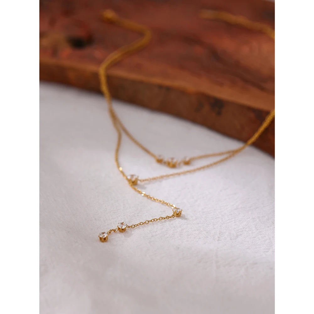 Exquisite Bling Cubic Zirconia Layered Long Pendant Necklace