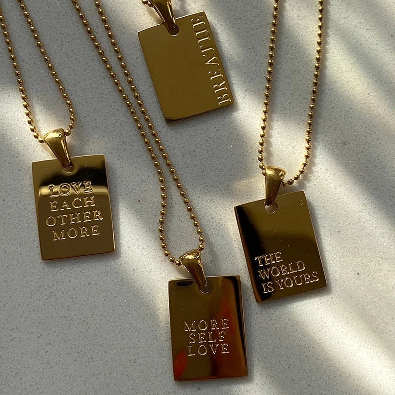 Engraved Letter Square Pendant Necklace