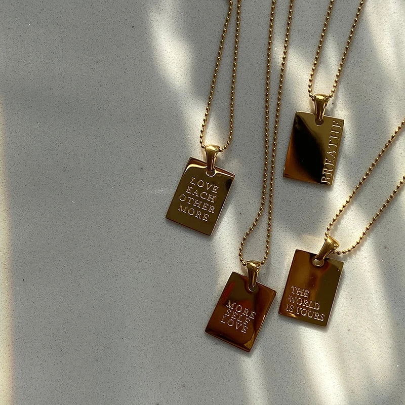 Engraved Letter Square Pendant Necklace