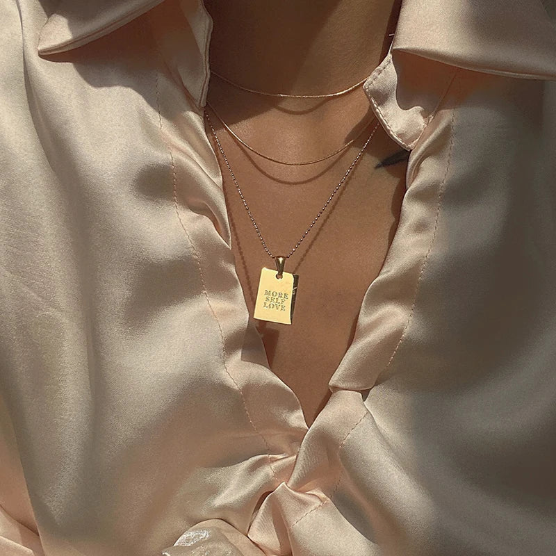 Engraved Letter Square Pendant Necklace