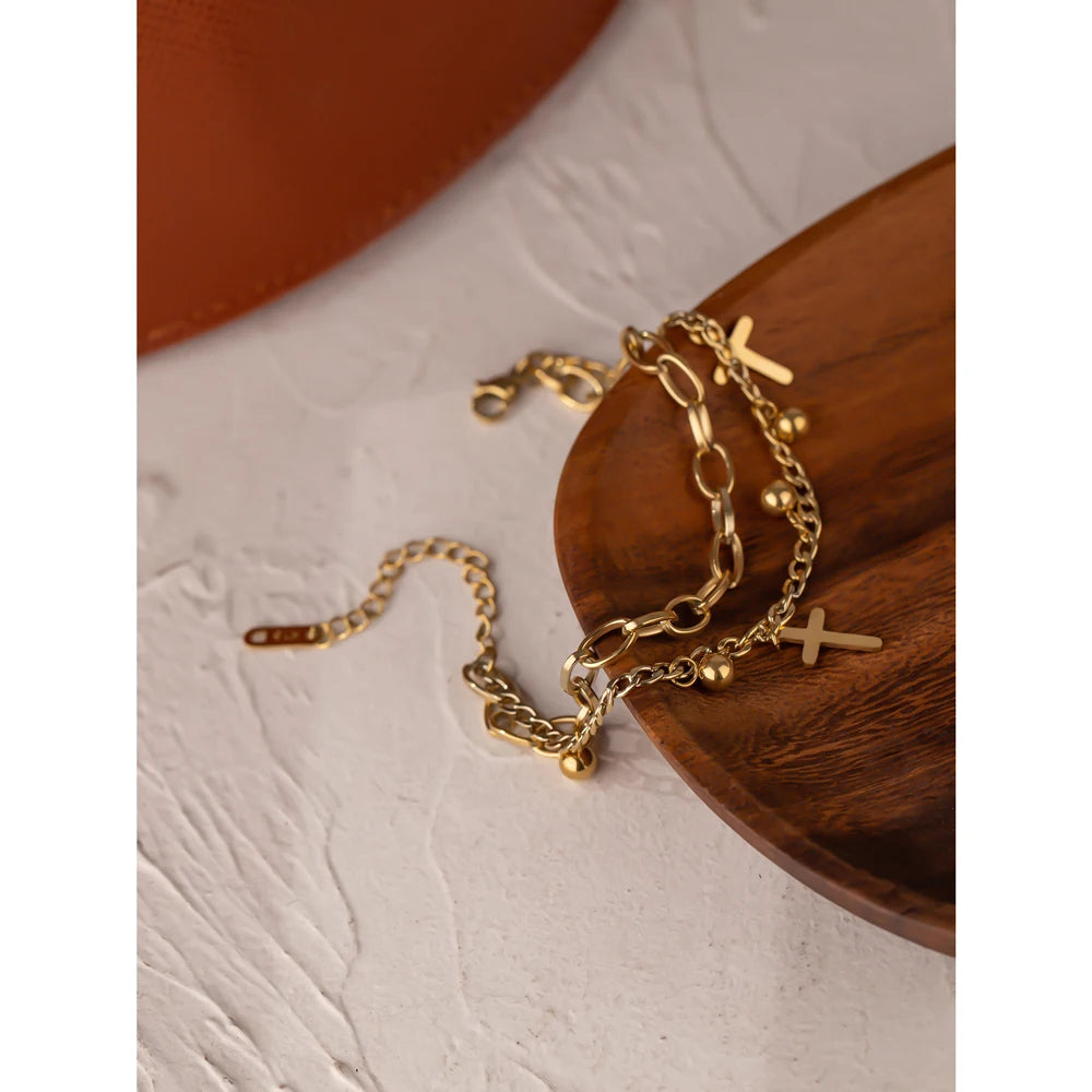 Stainless Steel Cross Layered Bracelet