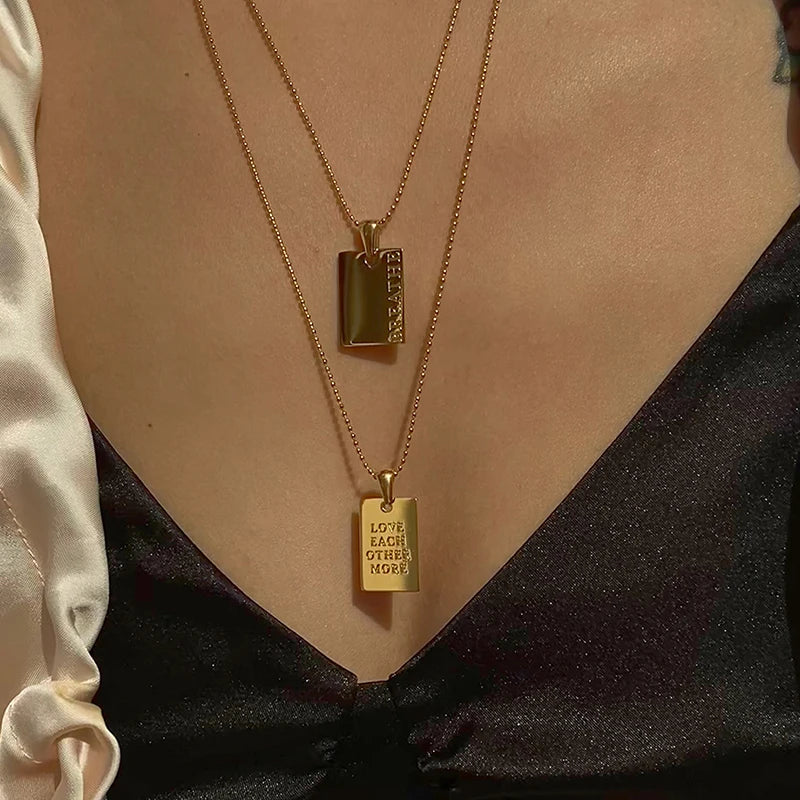 Engraved Letter Square Pendant Necklace