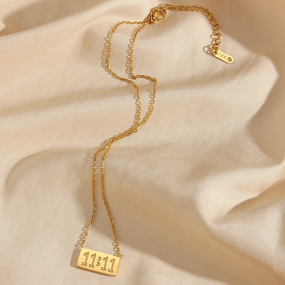 11:11 Number Plate Square Pendant Necklace