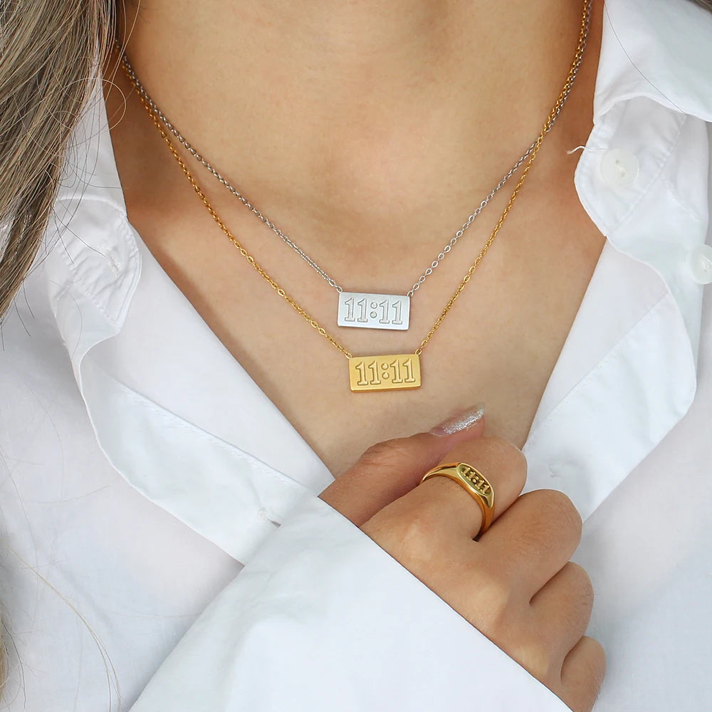 11:11 Number Plate Square Pendant Necklace