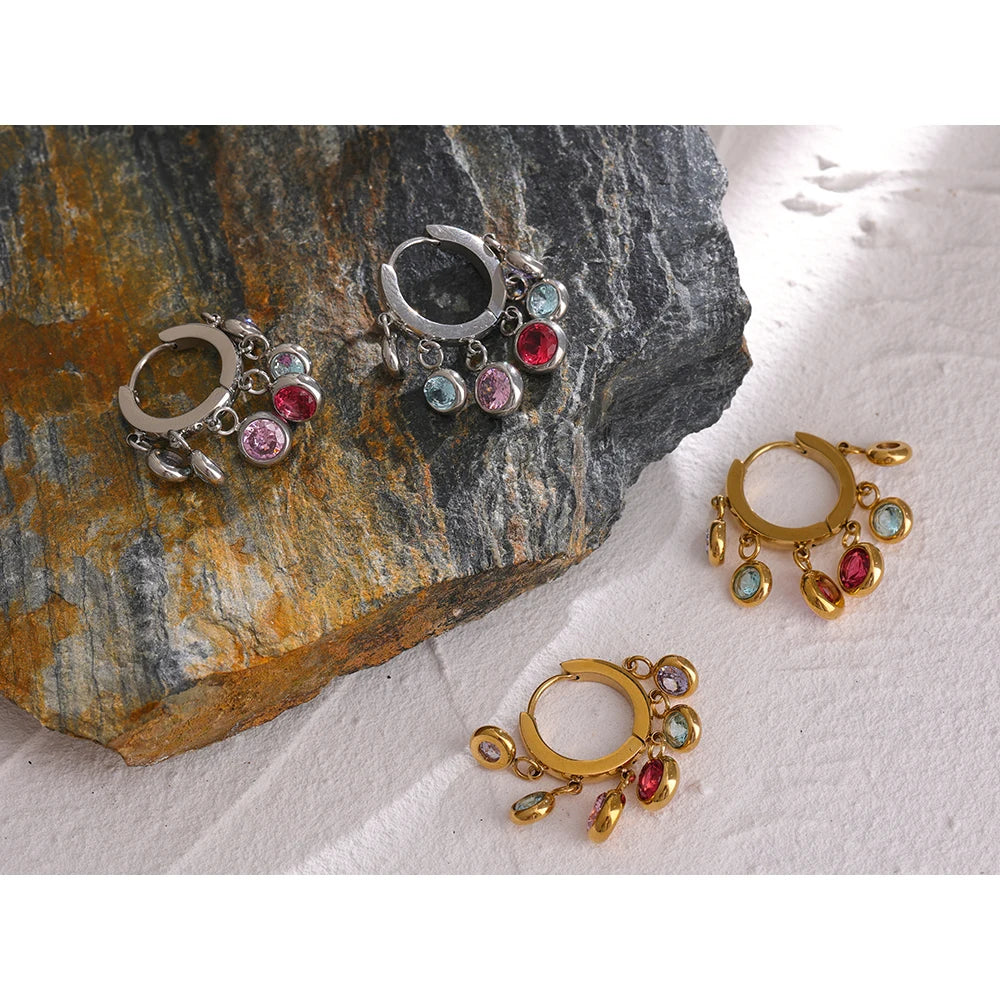 Colorful Cubic Zirconia Hoop Earrings