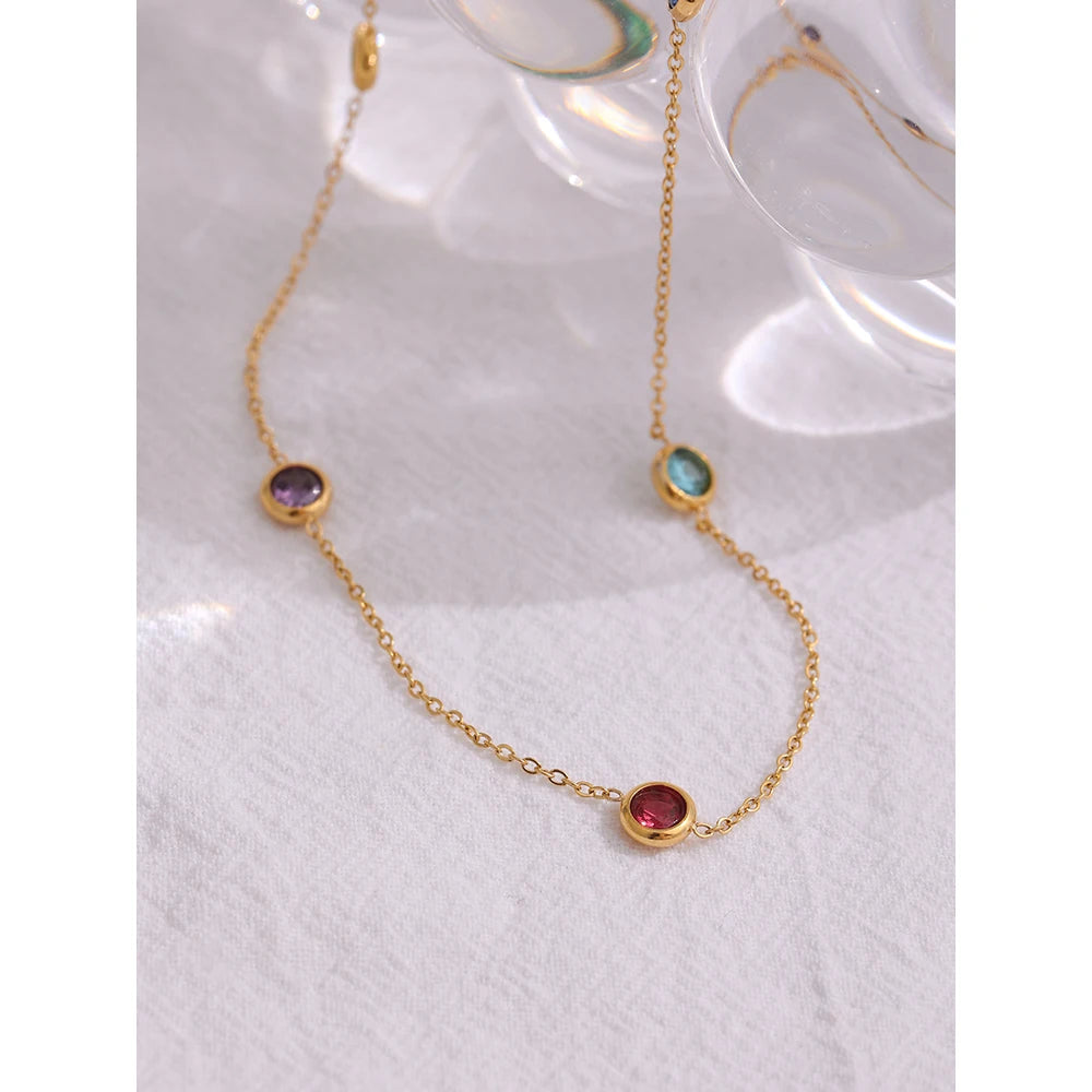 316L Stainless Steel Colorful Cubic Zirconia Collar Necklace