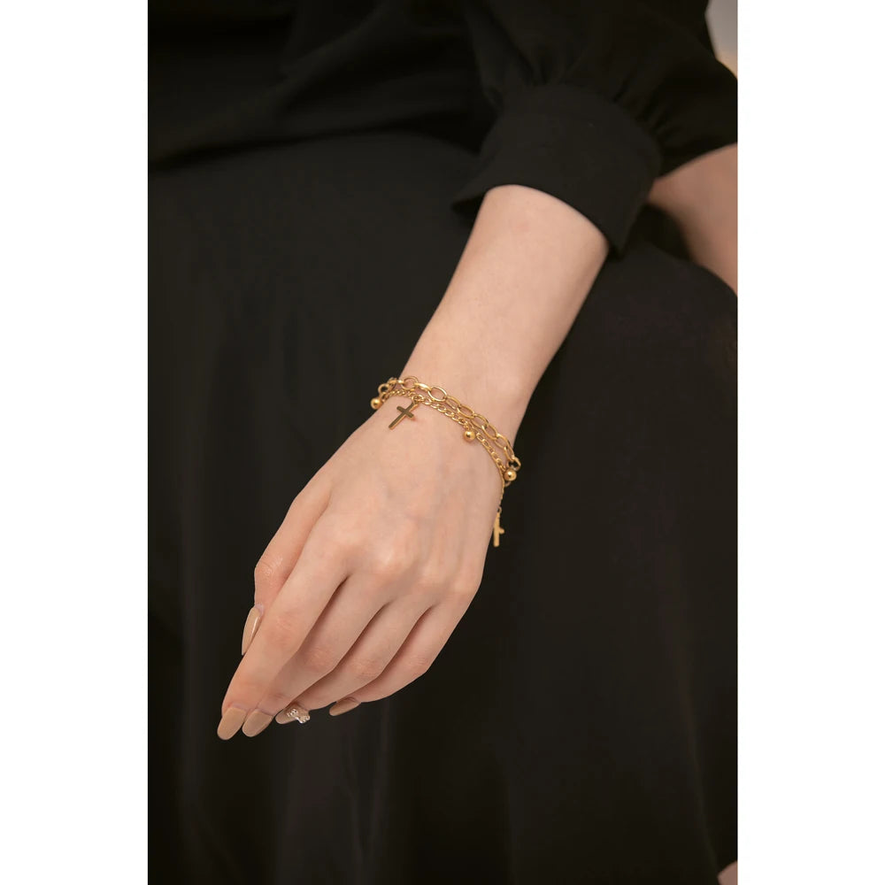Stainless Steel Cross Layered Bracelet