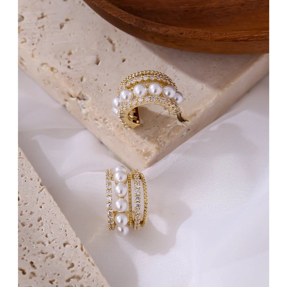 Imitation Pearl Geometric Stud Earrings