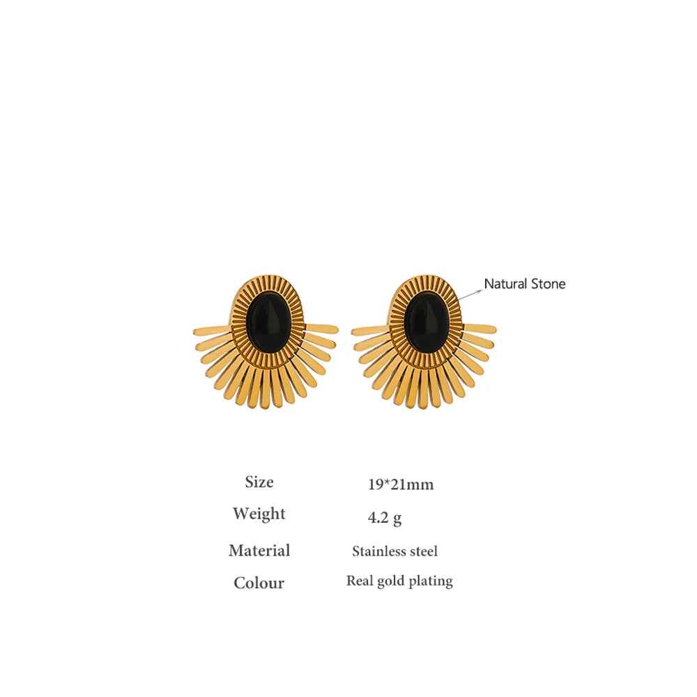 Black Stone Sunflower Clip-On Earrings