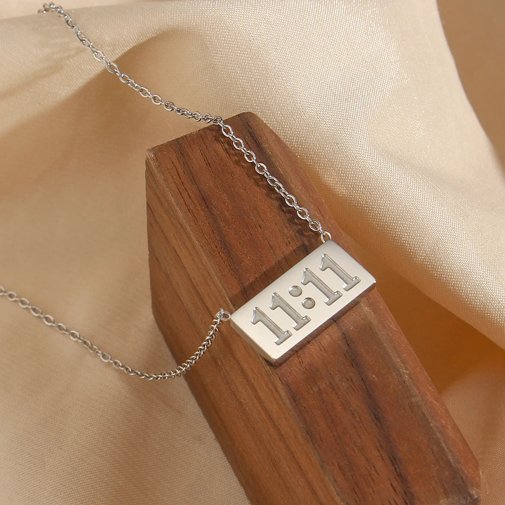 11:11 Number Plate Square Pendant Necklace