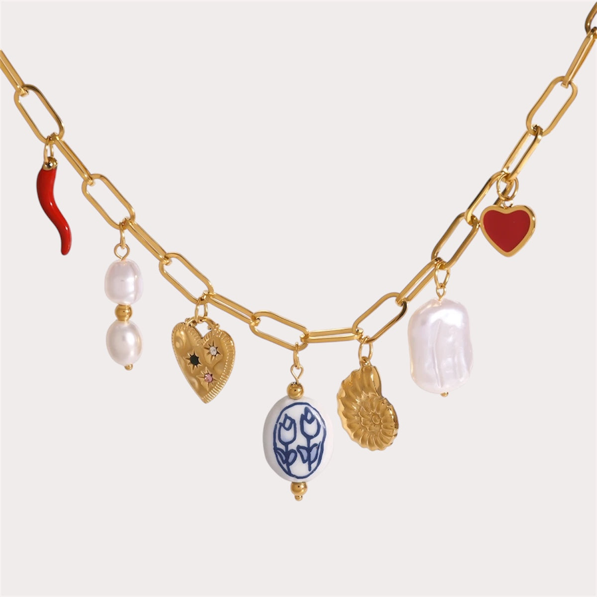 Love Pearls Charm Chain Choker