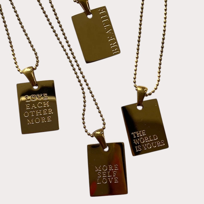Engraved Letter Square Pendant Necklace